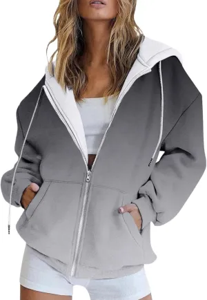 Womens Zip Up Hoodies Long Sleeve Sweatshirts Cute Fall Outfits Oversized Sweaters Casual Fashion Fleece Jackets