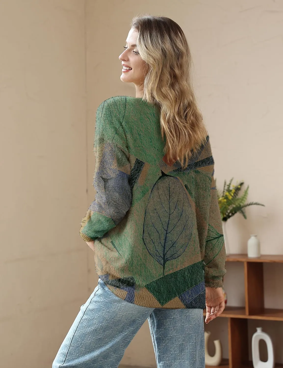 YESNO Women Christmas Sweater Graphic Printed Oversized Pullover Sweaters Casual Loose Knit Tops S01