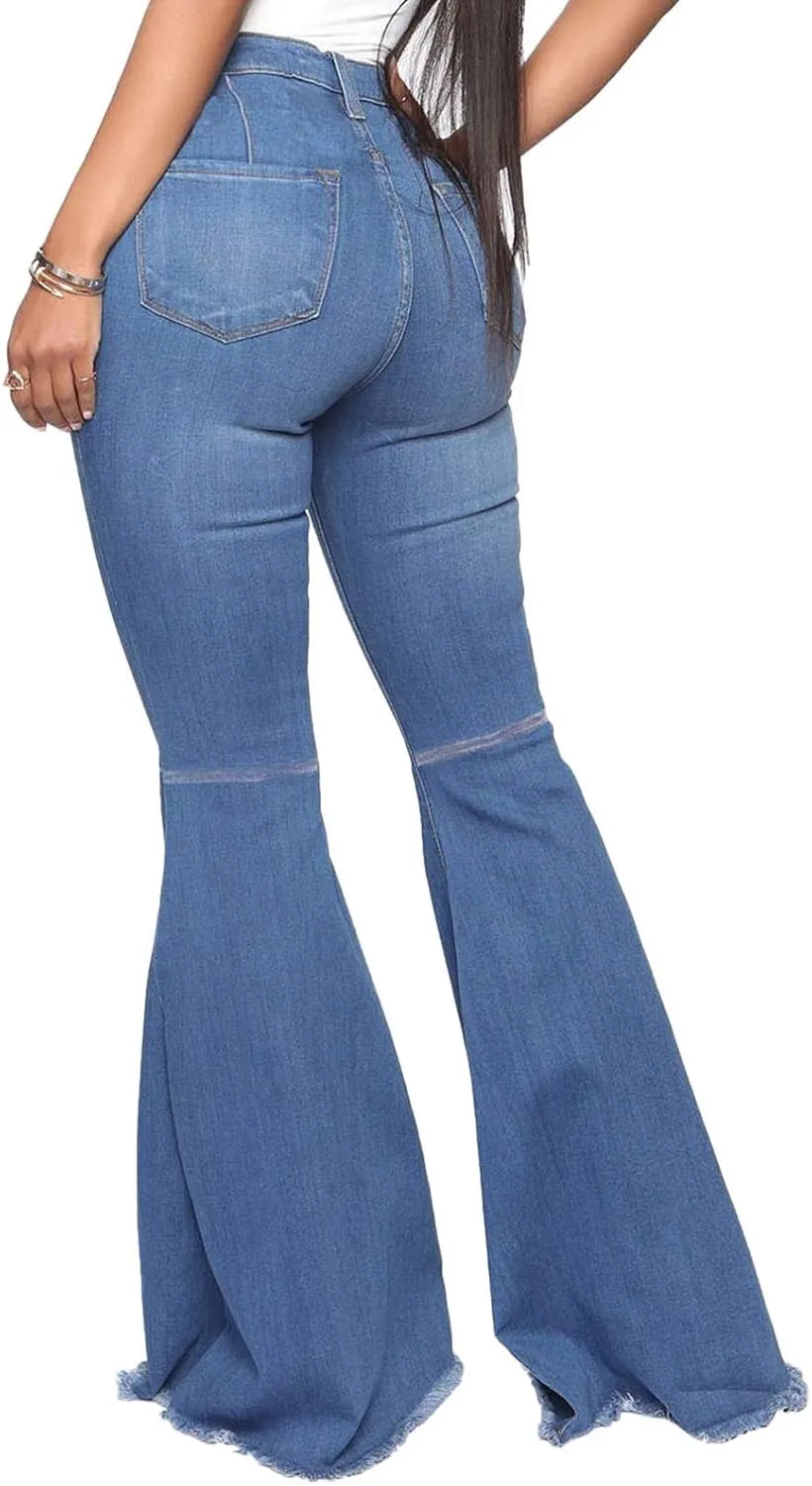 YouSexy Women's Flare Bell Bottom Jeans Destroyed Flare Denim Pants 70s Outfits for Women