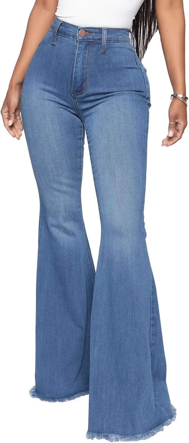 YouSexy Women's Flare Bell Bottom Jeans Destroyed Flare Denim Pants 70s Outfits for Women