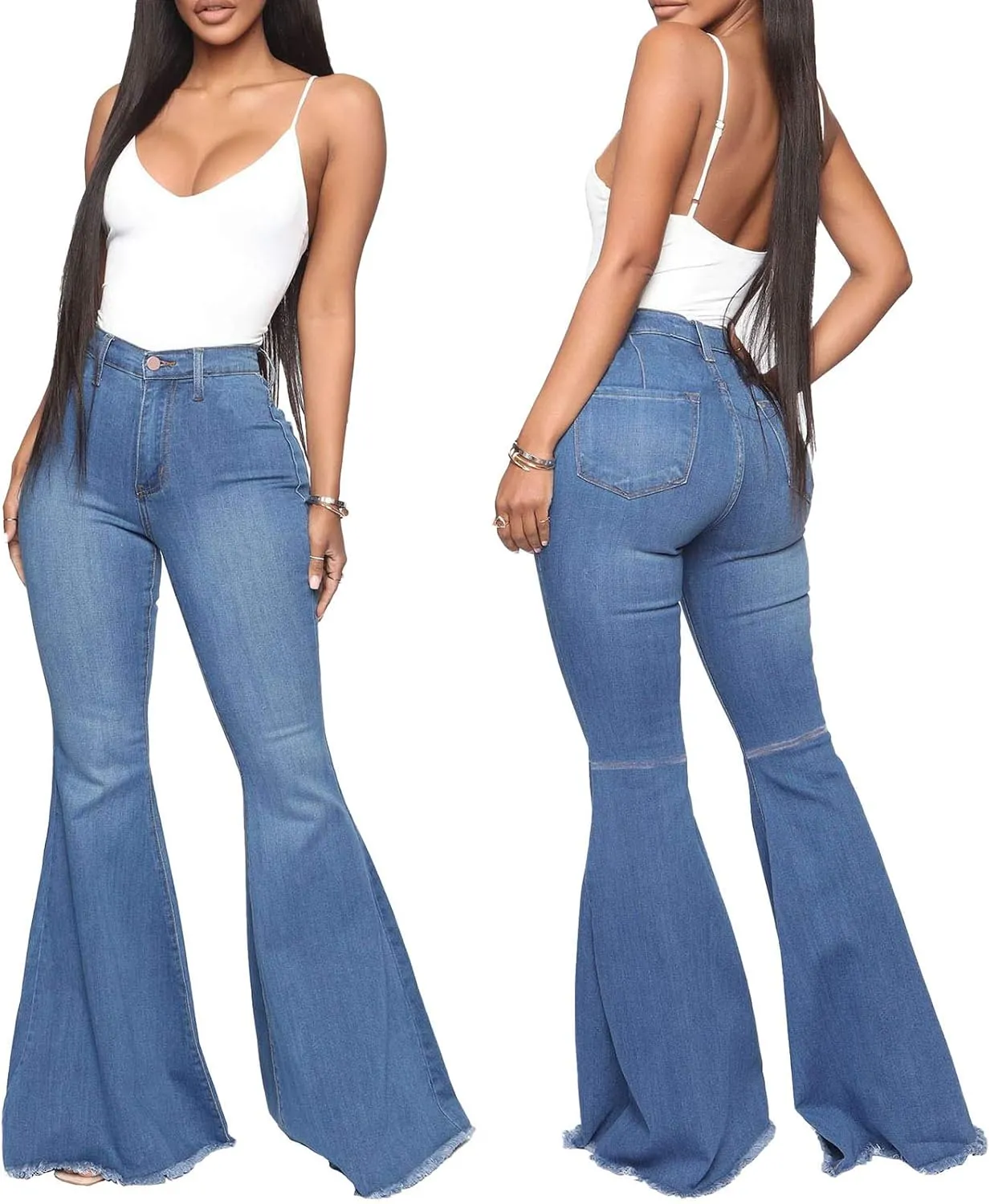 YouSexy Women's Flare Bell Bottom Jeans Destroyed Flare Denim Pants 70s Outfits for Women