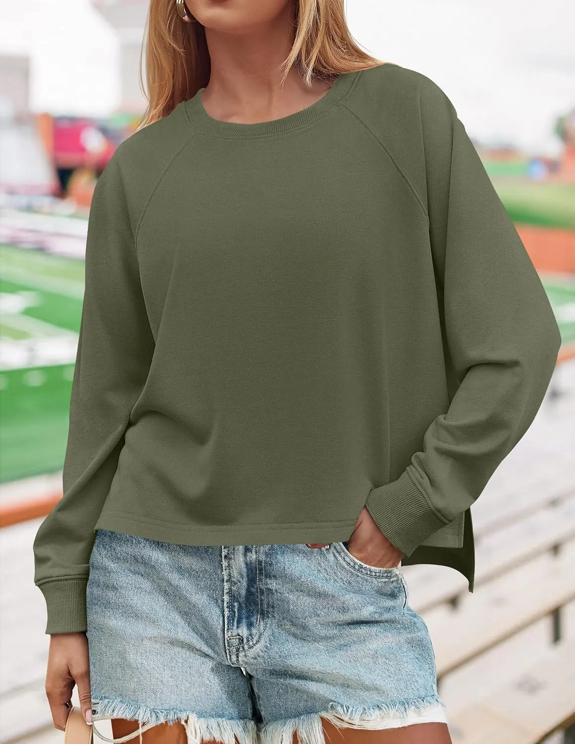 ZESICA Womens Causal Long Sleeve Lightweight Sweatshirts Crewneck Side Slit Loose Shirts Basic Fall Tops
