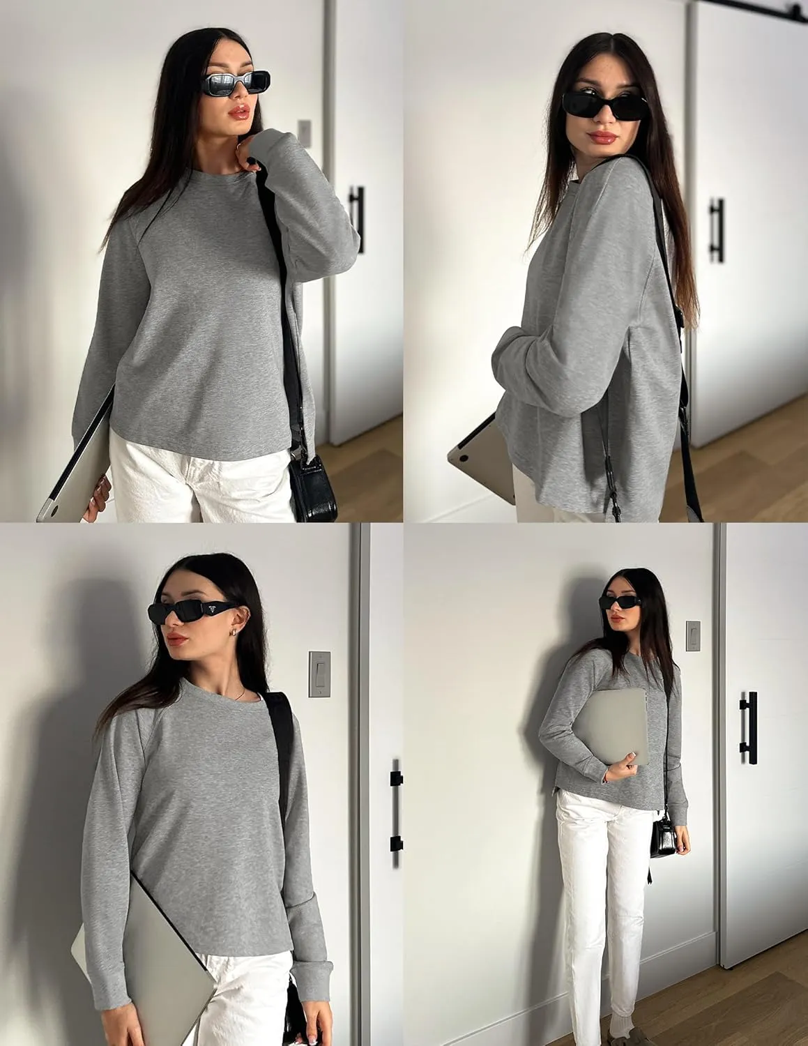 ZESICA Womens Causal Long Sleeve Lightweight Sweatshirts Crewneck Side Slit Loose Shirts Basic Fall Tops