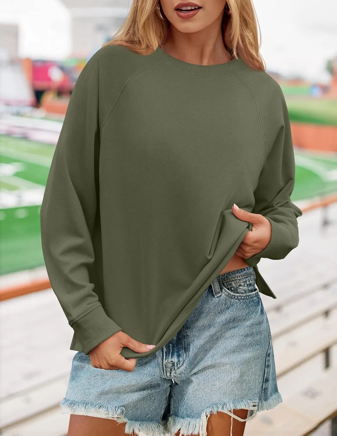 ZESICA Womens Causal Long Sleeve Lightweight Sweatshirts Crewneck Side Slit Loose Shirts Basic Fall Tops