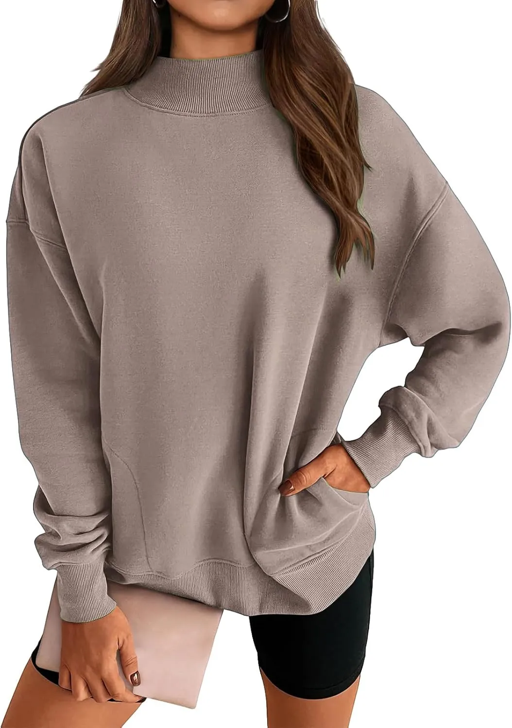 ZWRXW Womens Oversized Turtleneck Sweatshirts Casual Long Sleeve Solid Pullover Fall Fashion Comfy Sweaters with Pockets