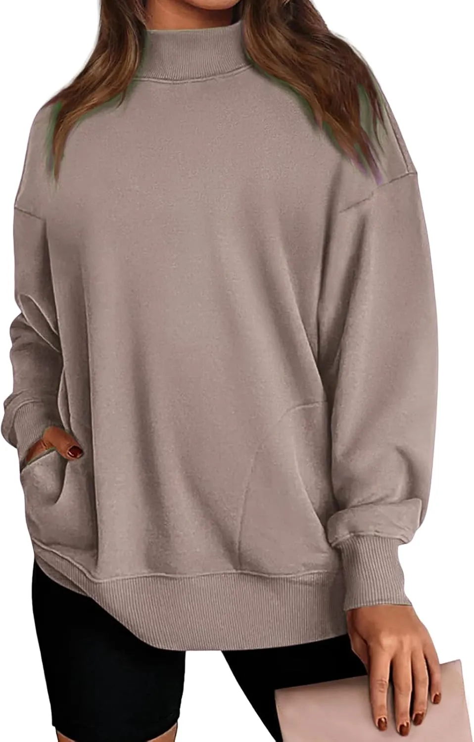 ZWRXW Womens Oversized Turtleneck Sweatshirts Casual Long Sleeve Solid Pullover Fall Fashion Comfy Sweaters with Pockets