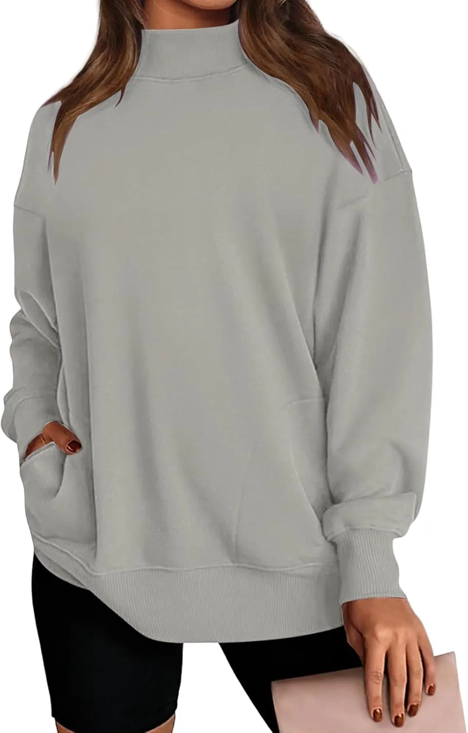 ZWRXW Womens Oversized Turtleneck Sweatshirts Casual Long Sleeve Solid Pullover Fall Fashion Comfy Sweaters with Pockets