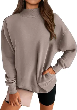 ZWRXW Womens Oversized Turtleneck Sweatshirts Casual Long Sleeve Solid Pullover Fall Fashion Comfy Sweaters with Pockets