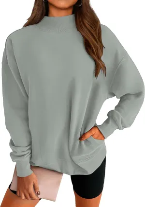 ZWRXW Womens Oversized Turtleneck Sweatshirts Casual Long Sleeve Solid Pullover Fall Fashion Comfy Sweaters with Pockets